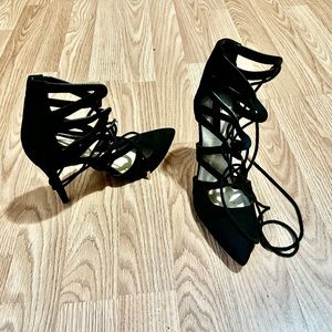 Black suede lace up heels perfect for a night out